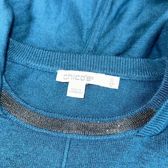 Chico’s Zenergy Cashmere Hooded Sweater teal - Picture 9 of 11